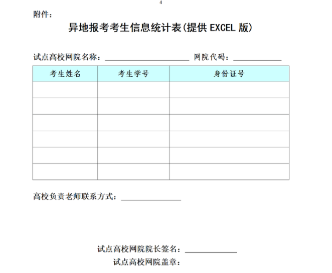 遠(yuǎn)程教育統(tǒng)考異地考生信息統(tǒng)計(jì)表